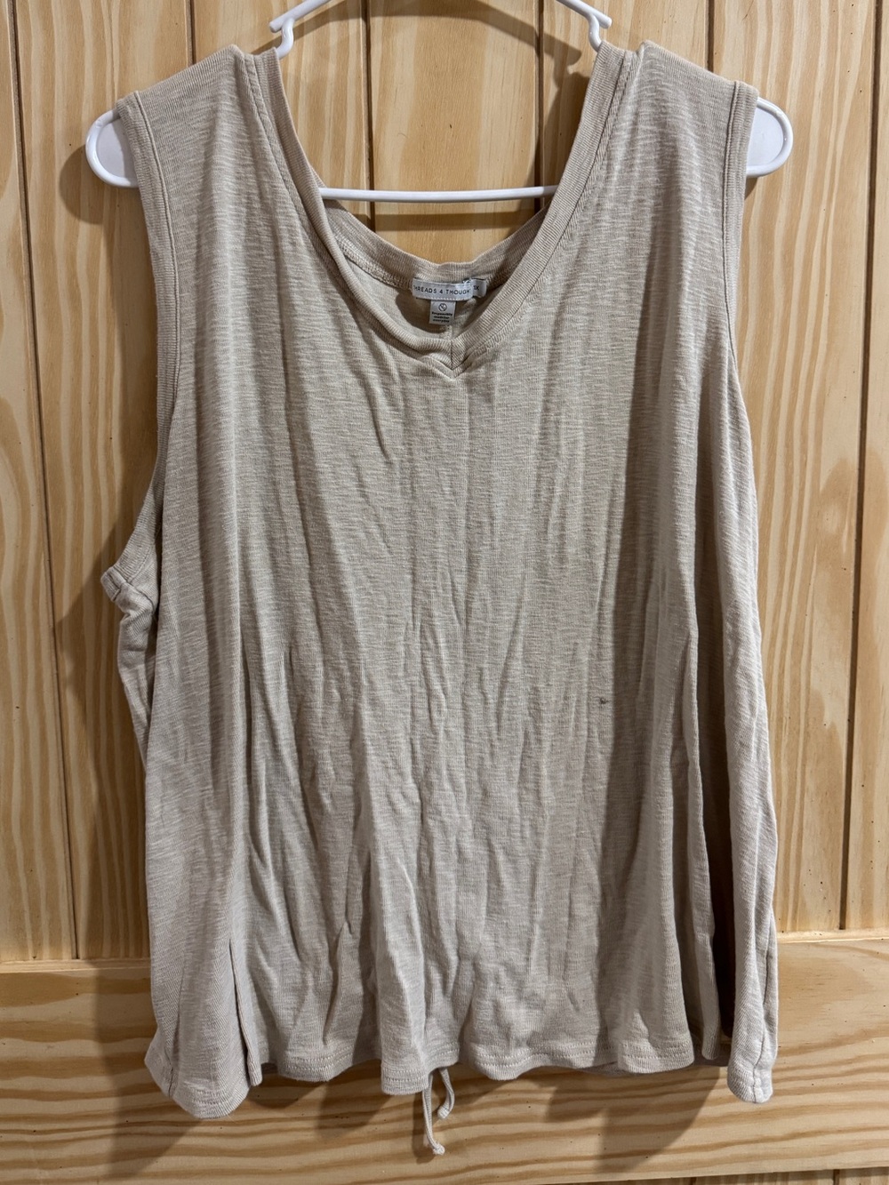 Threads 4 Thought V-Neck Tank Top with adjustable back—Tan—1X